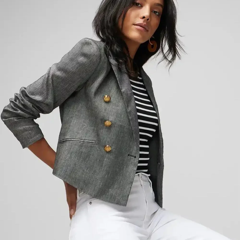 WHBM * LAST ONE * $170 Cropped Linen-Blend Studio Blazer 12
